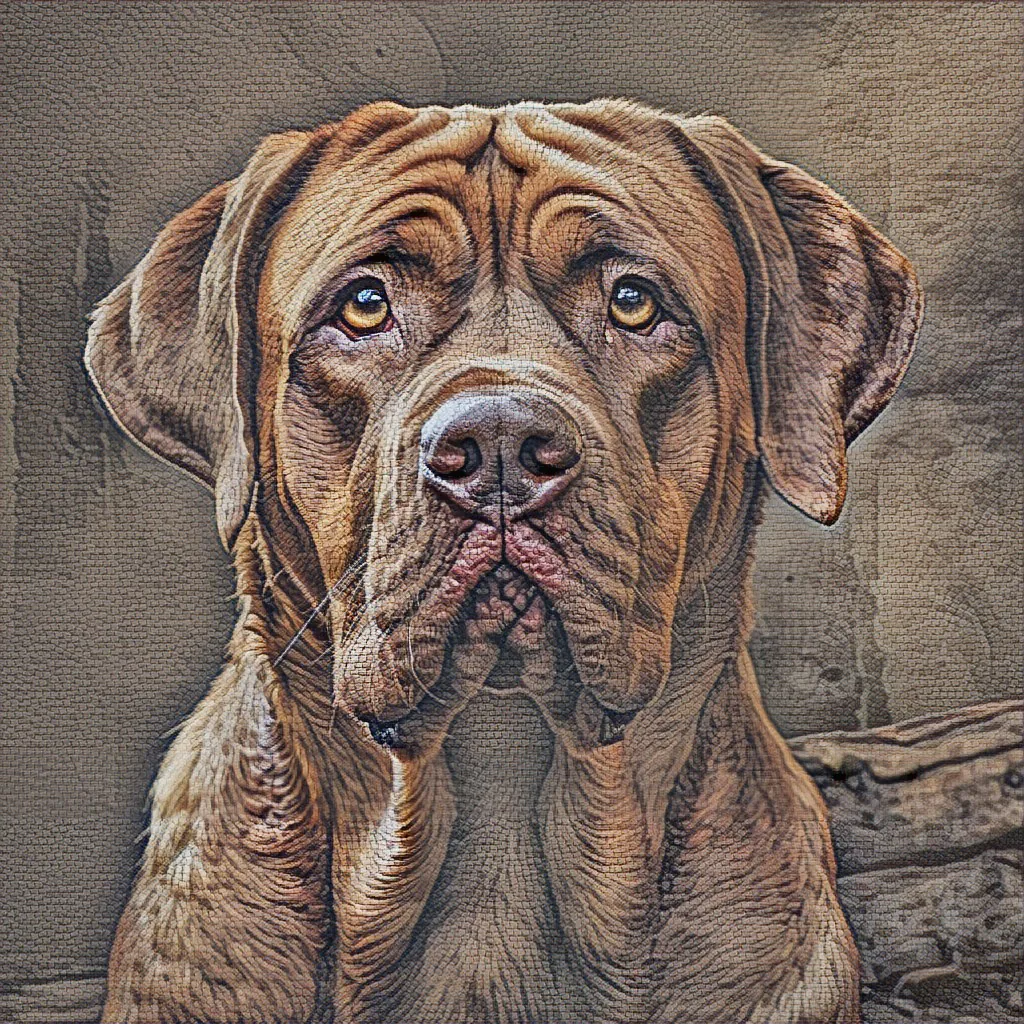 Porträt eines Hundes mit sprechenden Augen, im Heritage-Fresco-Stil gemalt