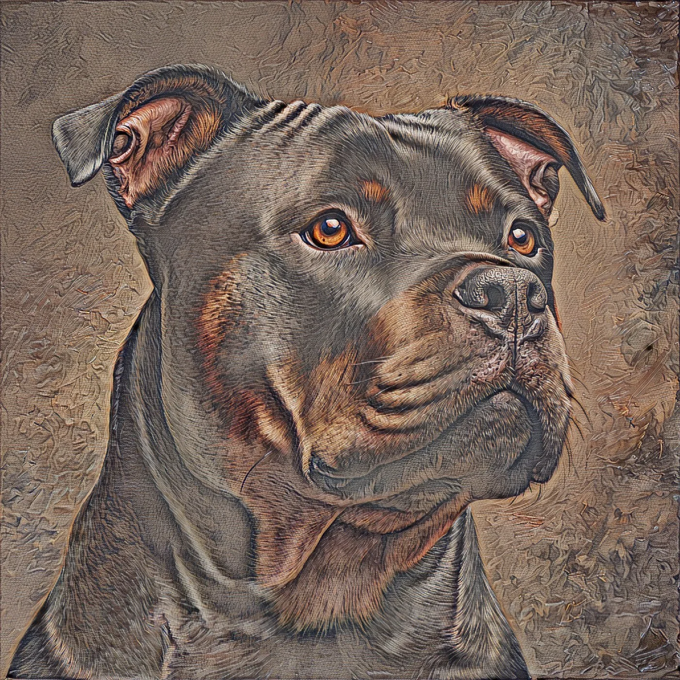 Durack, ein American Bully, im Auftrag von Elena Vittori im Heritage-Fresco-Stil gemalt