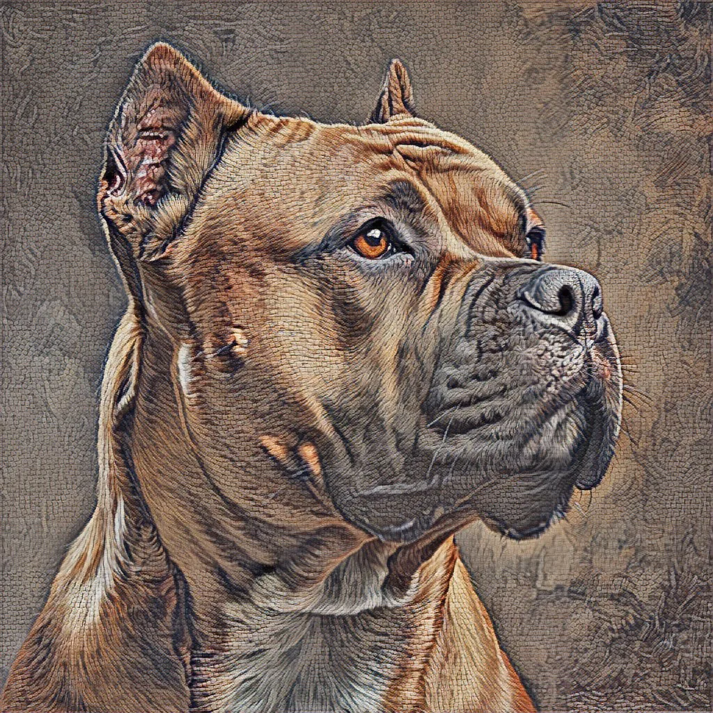 Rico, ein American Bully, im Auftrag von Elena Vittori im Heritage-Fresco-Stil gemalt